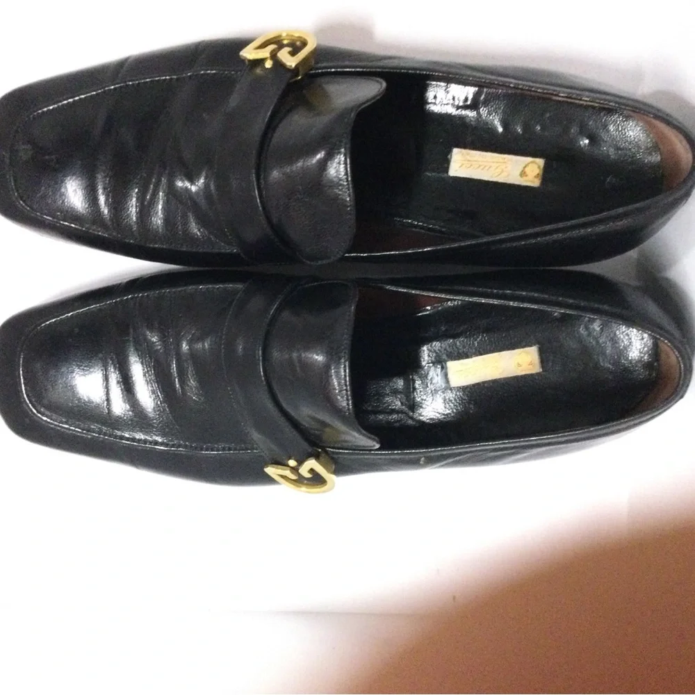 Gucci Black Leather Men's Oxford Loafers with Gold Hardware